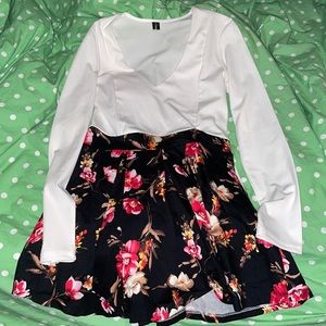 White and floral long sleeve dress